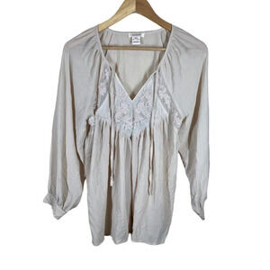 Sundance Blouse Top Women's XS Beige Floral Lace Polyester Long Sleeve V-Neck